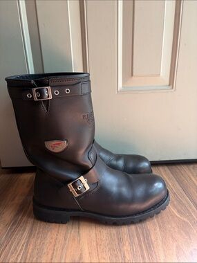 Red Wing 988 Men's Engineer Vibram Steel Toe Leather Biker Boots Sz 11.5D Black
